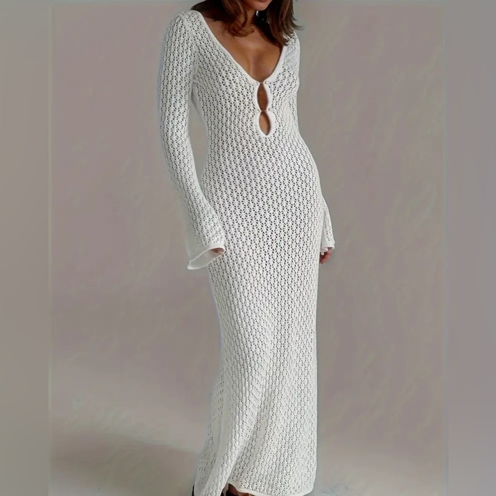 Crochet knit Fishtail Flare Sleeve Maxi Dress swimsuit cover up dress - โจ๐ฅ๐ฅ๐ฅโจ - Picture 5 of 9